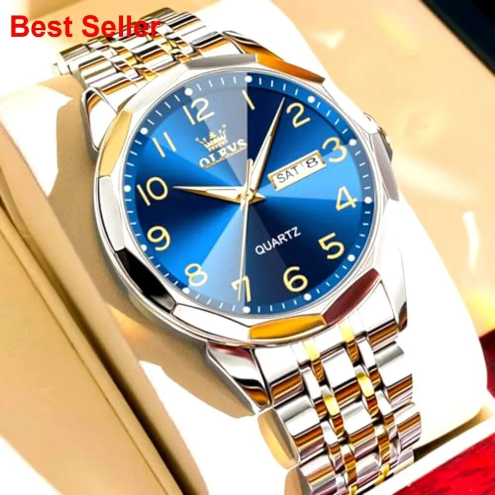 Stainless Steel Analog Quartz Dress Watch with Day Date Waterproof